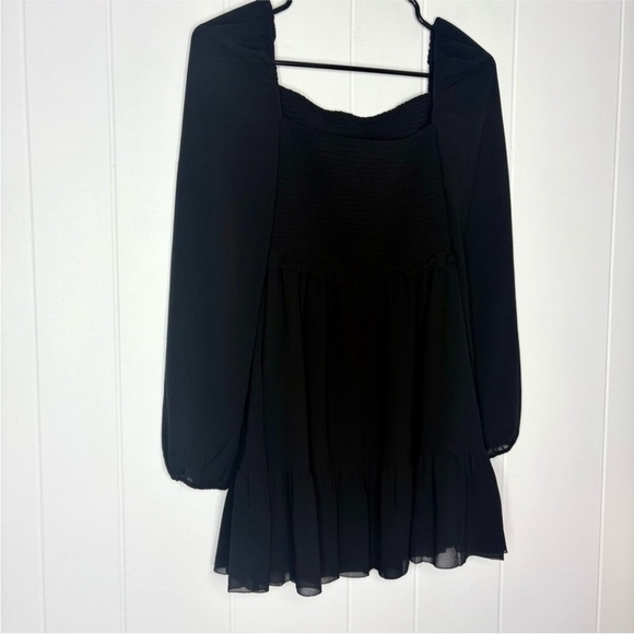Quince Chiffon Smocked Mini Dress In Black Long Sleeve Goth Women’s Size XS - Picture 3 of 8